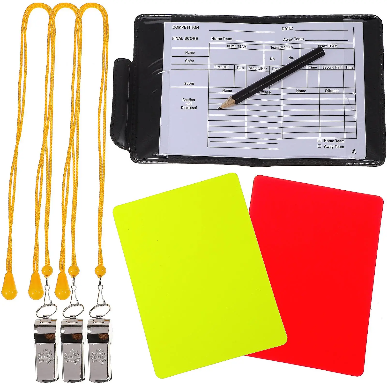 

Football Match Referee Set Whistles with Lanyard Red and Yellow Card Pvc Woman Sports Kit