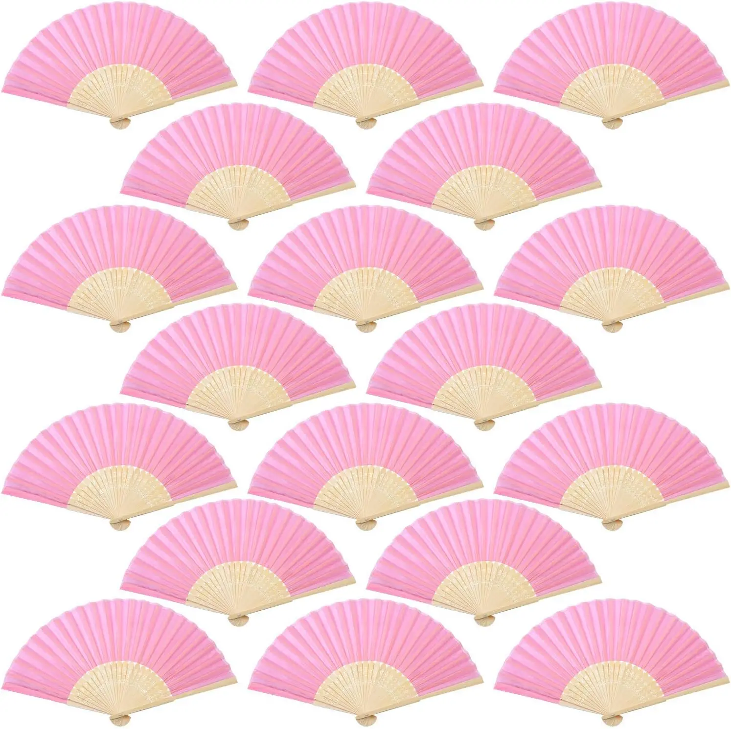 18 Pieces Pink Handheld Cloth and Bamboo Folding Fans for Wedding Decoration, Church Gifts, Party Favors, DIY Decoration