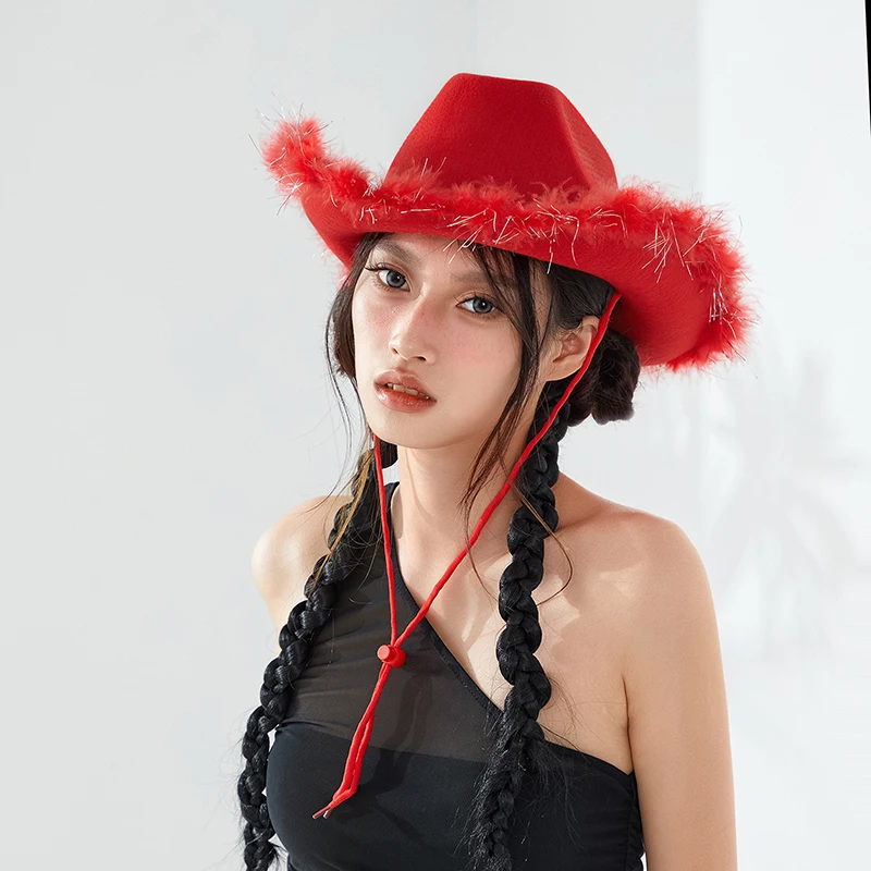 Women\'S Western Cowboy Hat  Adult Solid Color Fur Trimmed Wide Brimmed Hat  Yuppie Gentleman Style Date Party Women\'S Hat