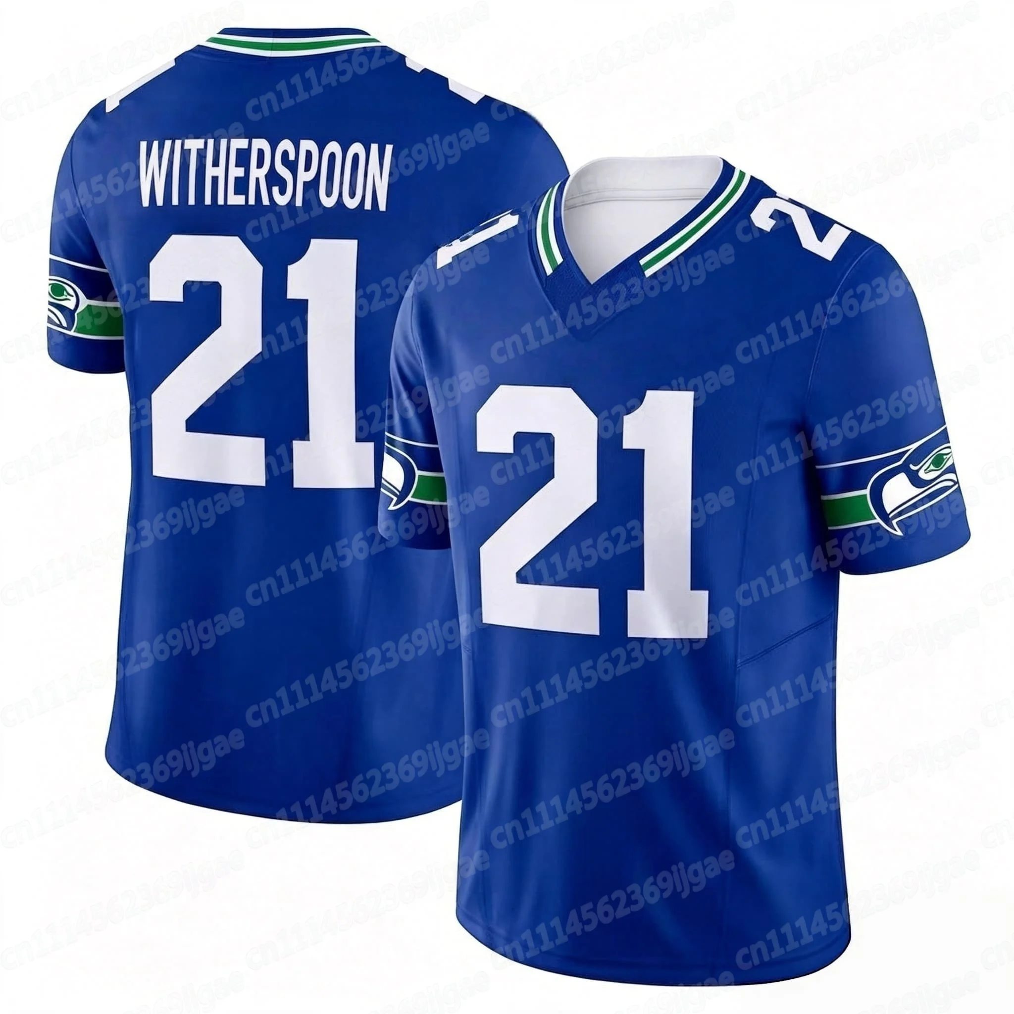 21. Witherspoon Home Fußballtrikot, 3D-gedrucktes Muster, V-Ausschnitt, Seahawks Fan-Kit, atmungsaktiv, schnelltrocknend, Familienstil – Detail 6