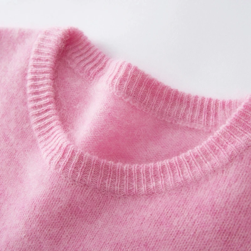 95% Wool 5% Cashmere Women's Clothing Autumn Winter Thickened Round Neck Knitted Sweater Casual Loose Tops Fashion Korean Jumper