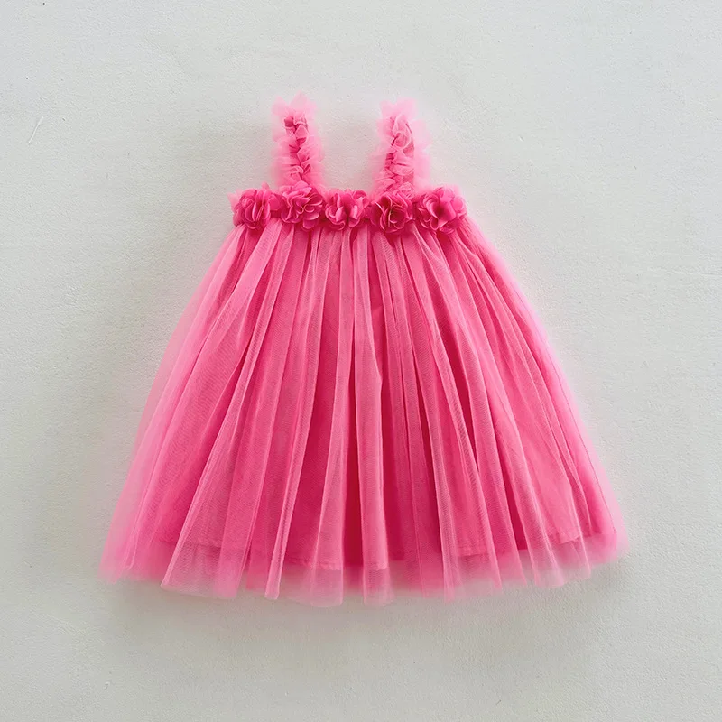 Baby Flower Dress for Girls Solid Cute Suspend Tulle Tutu Gown 2024 New Summer Dress for Kids Girl Casual Fashion Princess Dress