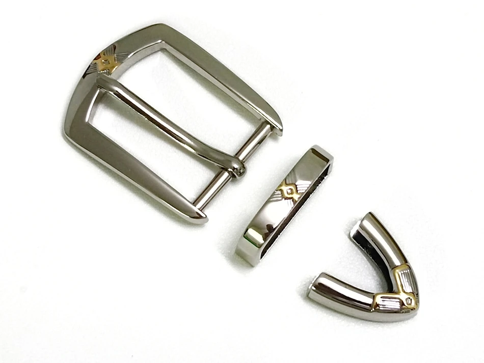 New American retro silver three-piece high-end belt buckle, 30mm, unisex, with a perforated pin buckle