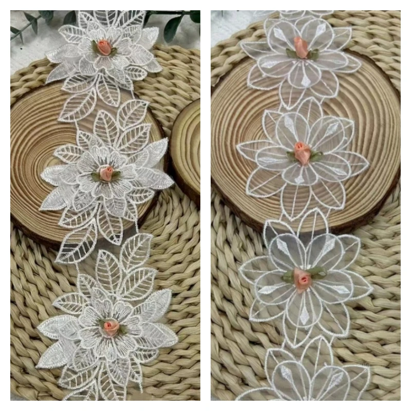 

5 pieces delicate organza embroidery applique flower lace patch clothing Creative wool felt handmade Cloth sticker accessories