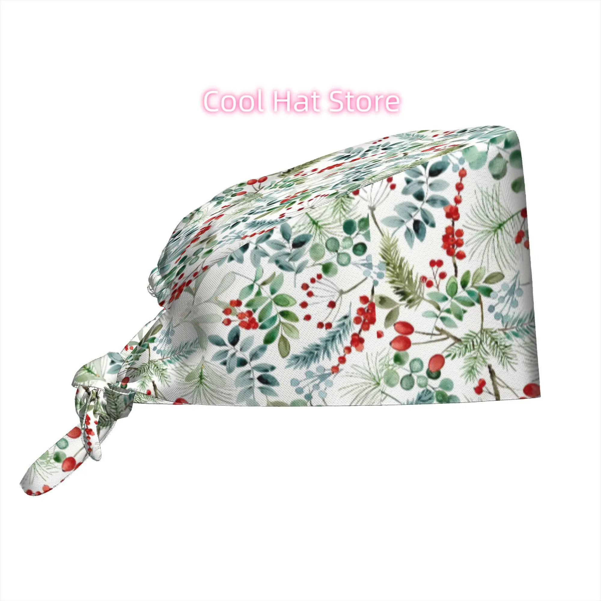 Retro forest-themed patterns Adjustable Elastic Tie-Back Scrub Cap - Unisex One Size Cap Suitable for Christmas, Hospita