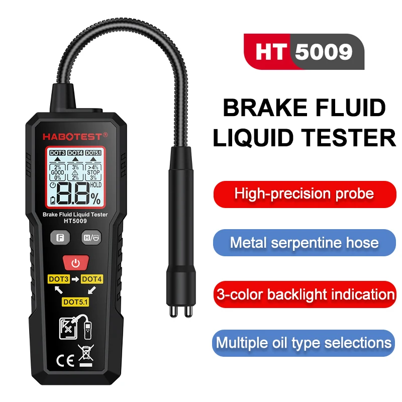 

Brake Fluid Tester Flexible Probe 3Colors Backlit Auto Brake Liquid Oil Tester Hydraulic Oil Moisture Detector Sound Light Alarm