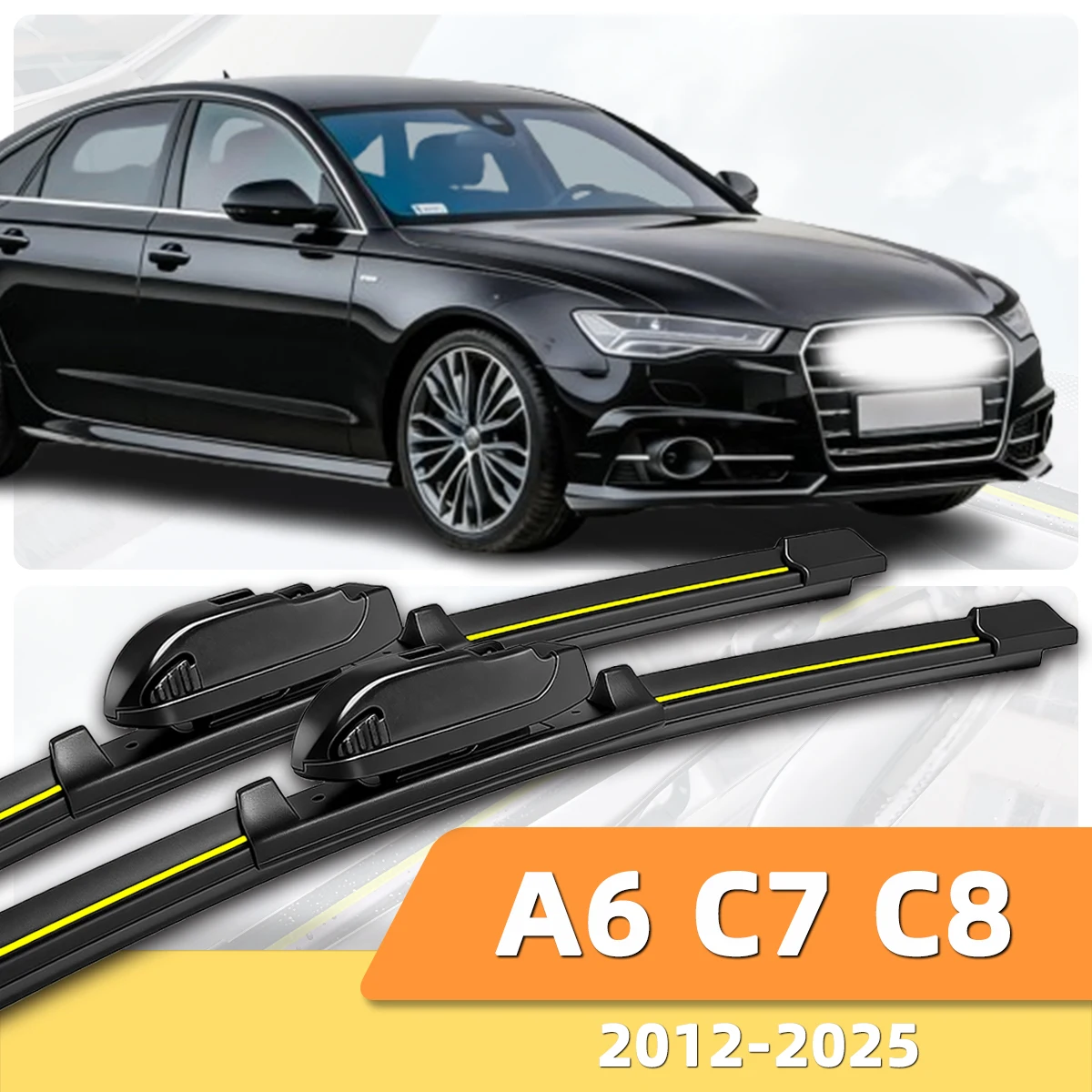 2PCS Car Wiper Blades Front Windshield Wipers Suitable For Audi A6 C7 C8(2012-2025) High-Quality Natural Rubber Car Wiper Blades