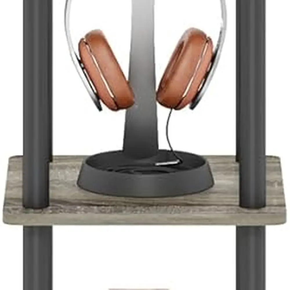 FURINNO 5-Tier Corner Square Rack, Round Design, French Oak Grey/Black Finish