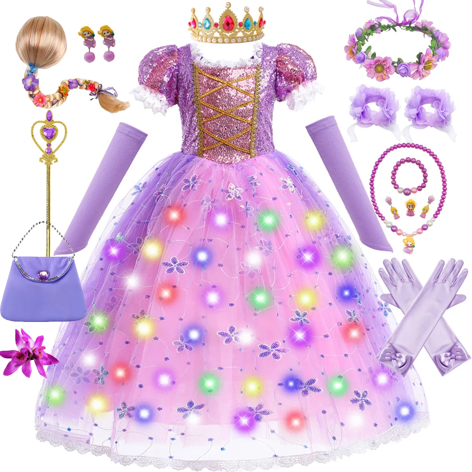 Kid Princess Dress Rapunzel Tangled Disguise Carnival Cosplay Halloween Costume Sequins Ball Gowns Floral Girl Birthday Party