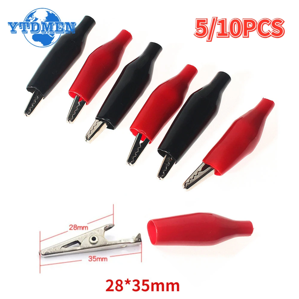 5/10PCS Alligator Clips Insulation Metal Crocodile Clip 28*35mm Red Black Mini Test Clips Diy Electronic