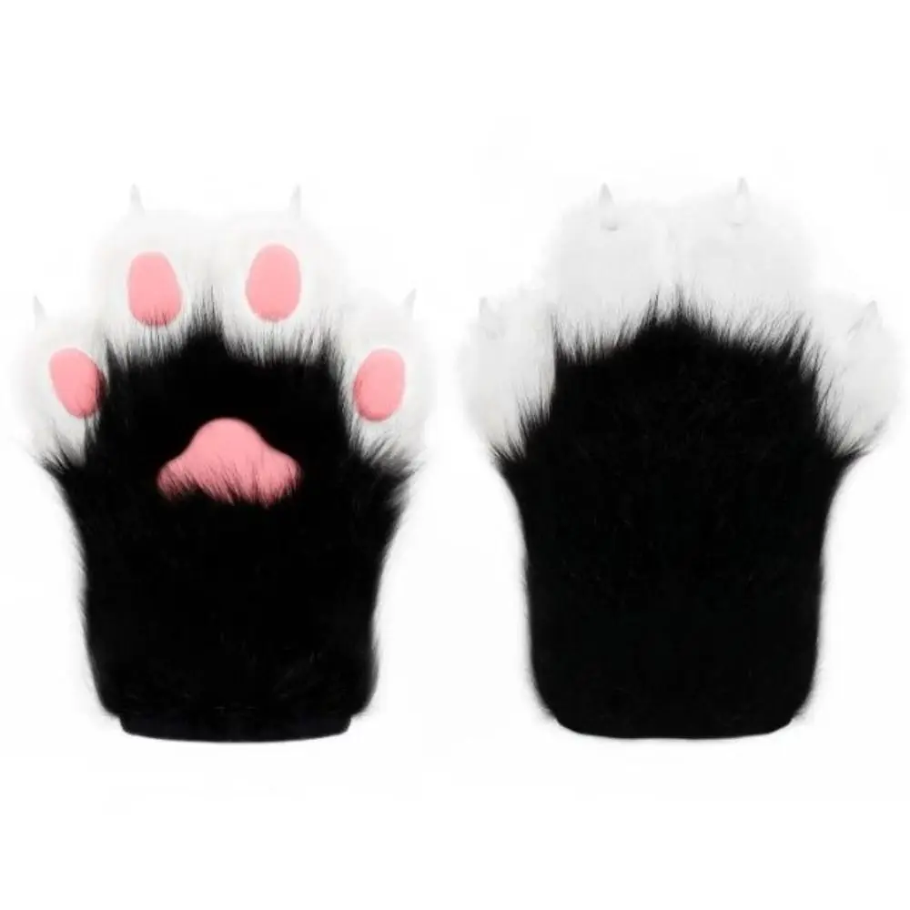 Fashion Cartoon Cosplay Costume Gloves Squeaky Kig Furry Plush Cat Paw Gloves Warm Thicken Cat Claw Mittens Party