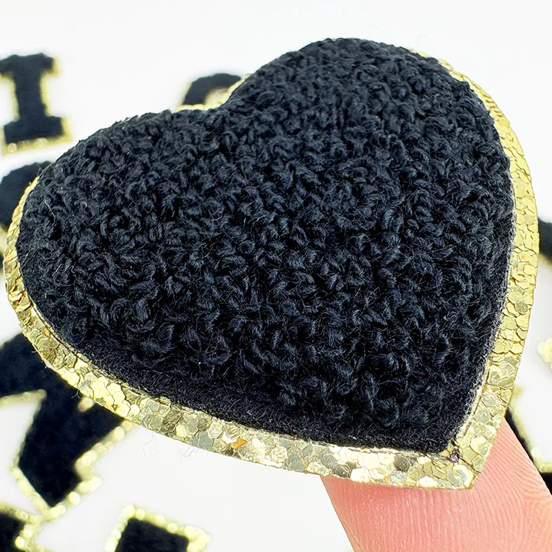 Black Letters Sticker Patch Alphabet Towel Embroidered Chenille Patches for Clothing Bags Jacket Stick on Accessories Applique