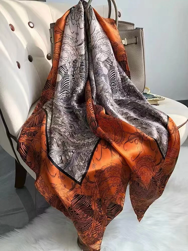 Bufanda cuadrada de seda pequeña para mujer, pañuelo largo y estrecho con estampado de rayas de leopardo, banda para el pelo para la cabeza, pañuelo femenino de diseñador