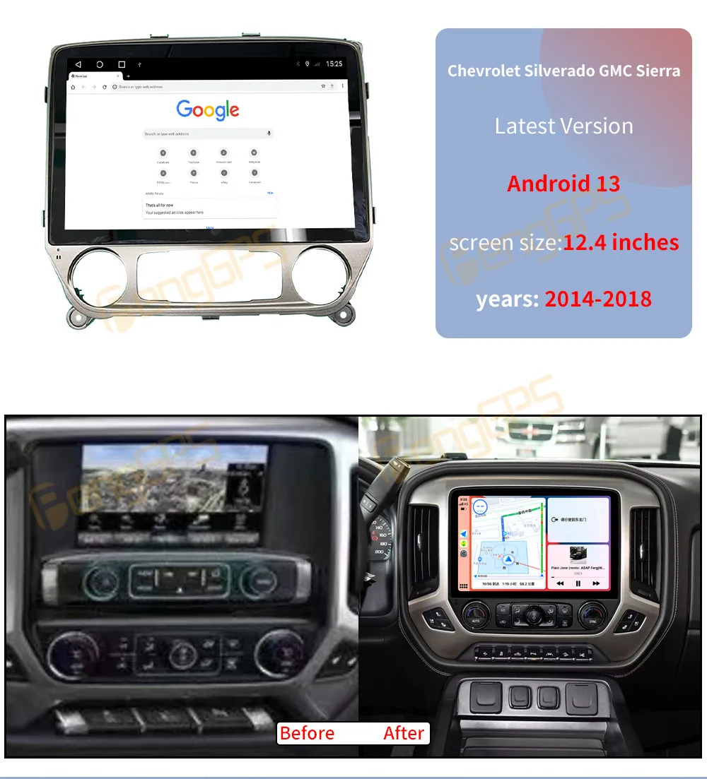 

Автомагнитола для Chevrolet Silverado GMC Sierra 256-2014, Android 13, 12 + 2018, автомобильный мультимедийный плеер, стерео, GPS-навигация, Carplay DSP