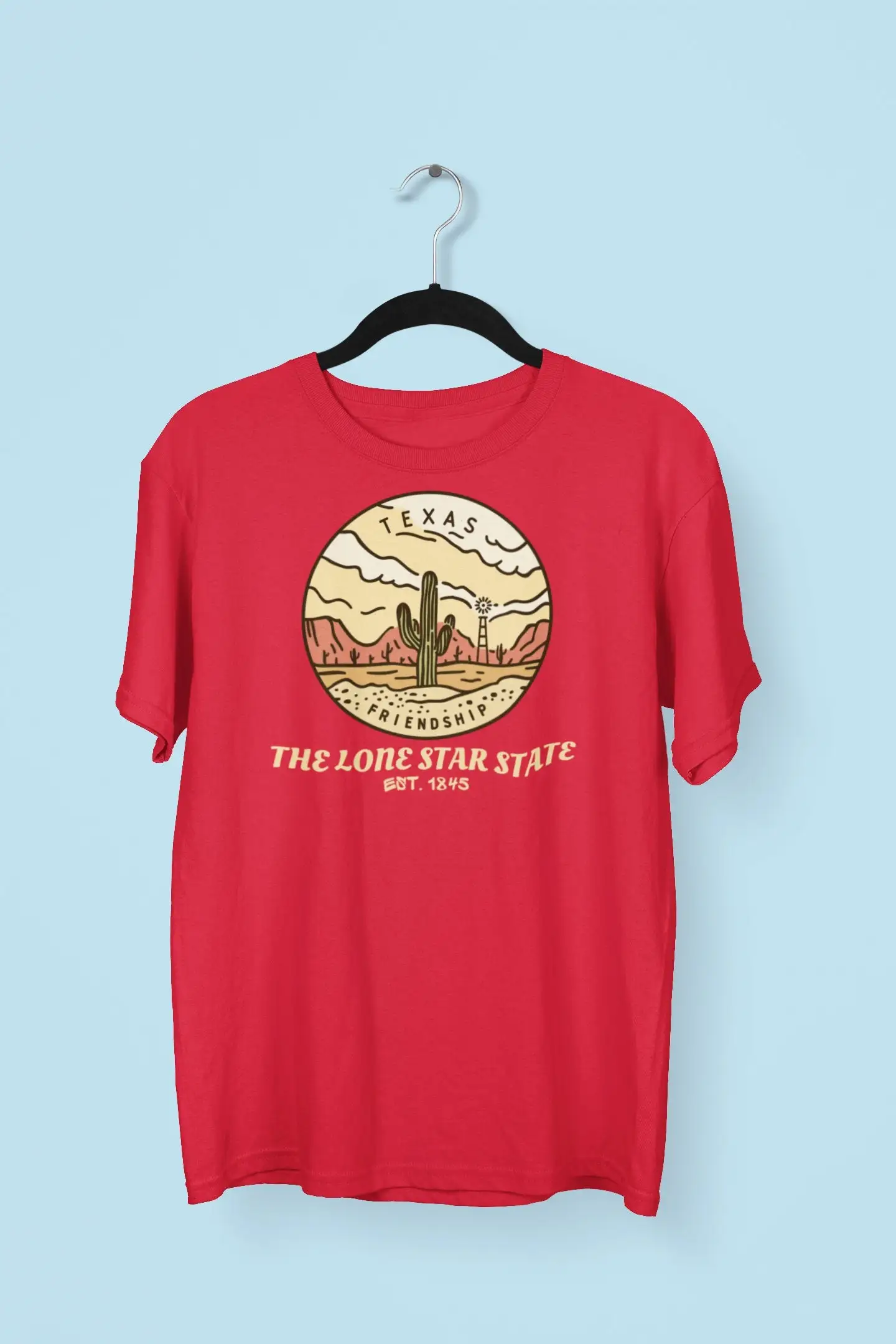 Texas The Lone Star State T Shirt Cactus Desert Motto Logo Quarter Travel Vacation