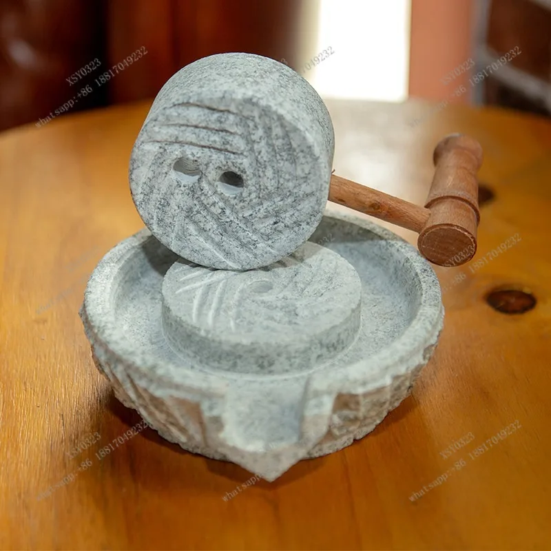 Natural Mini Stone Mill Retro Ornament Vintage Grinder Home Decor Creative Gift