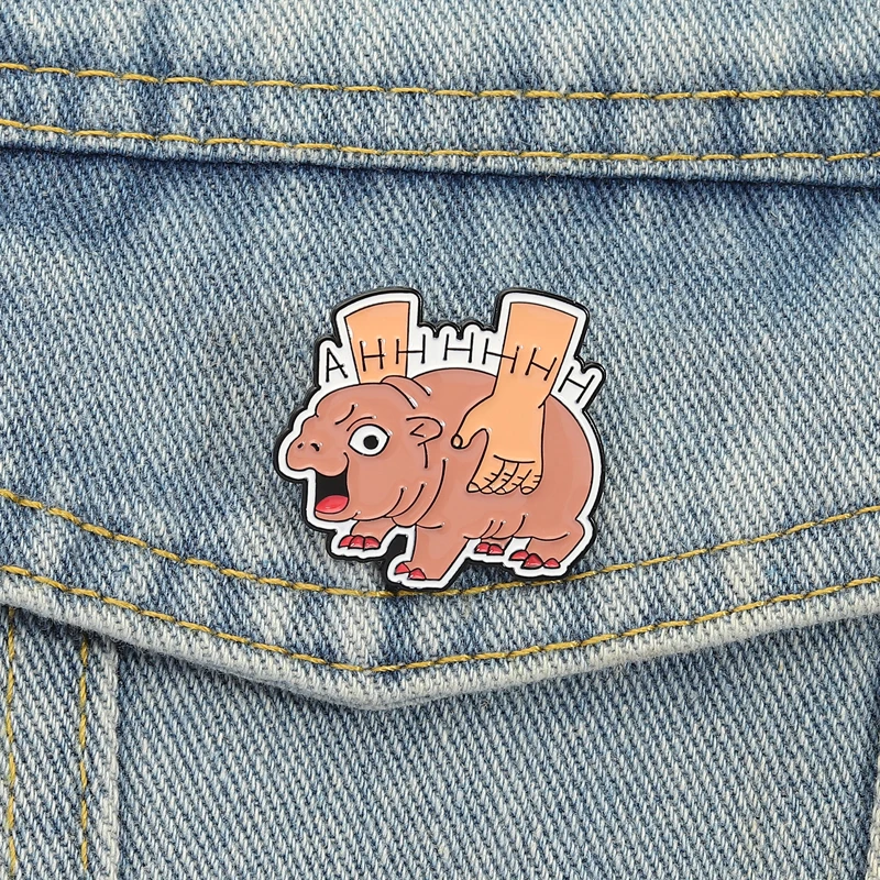 Lustige Moo Deng Meme Emaille Pins Niedliche Nilpferd Broschen Revers Abzeichen Cartoon Tier Baby Nilpferd Schmuck Geschenk für Freunde