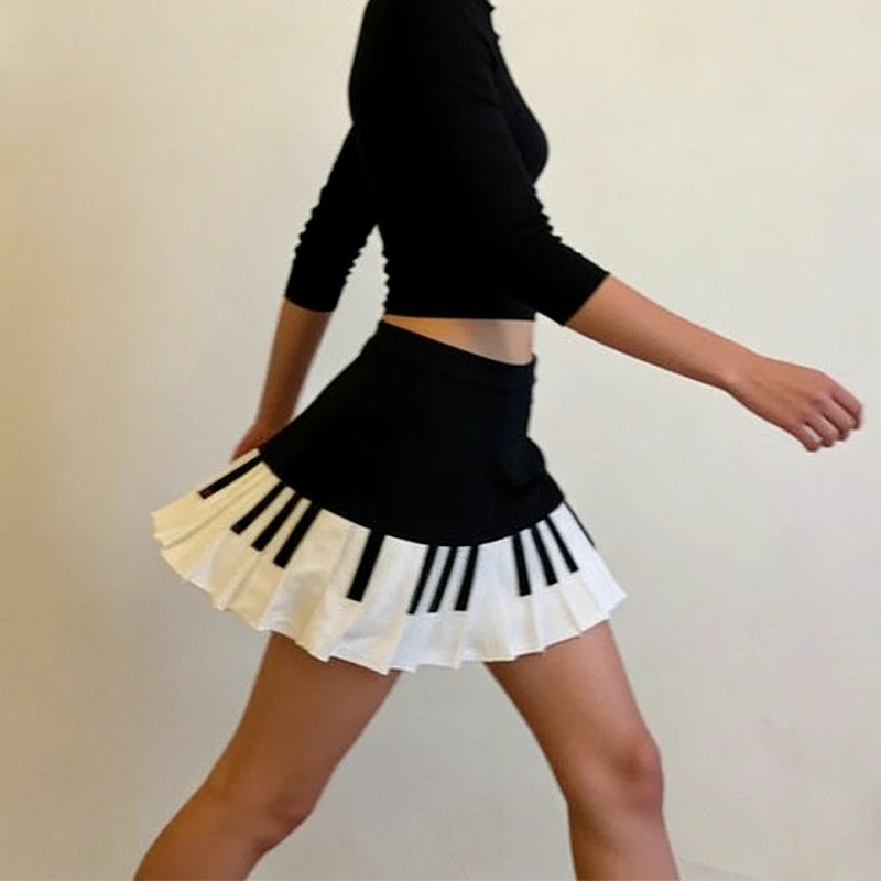 2026 Sommer Damen Chic Patchwork-Röcke Retro Piano Designer A-Linien-Röcke Mädchen Slim Fit Dünne Kurze Plissierte Kleider