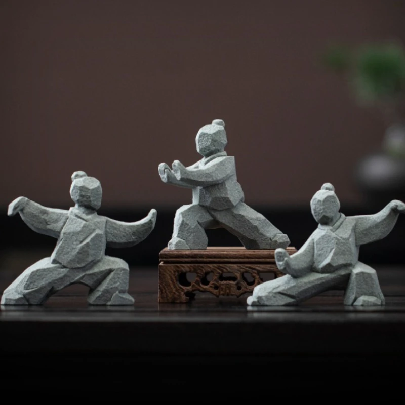 Figura Decorativa de Kung Fu Chino, Adorno de Escritorio Hecho de Piedra, Estilo Chino Moderno, Decoración para Mesa de Té, Decoración para el Hogar, Regalo Creativo