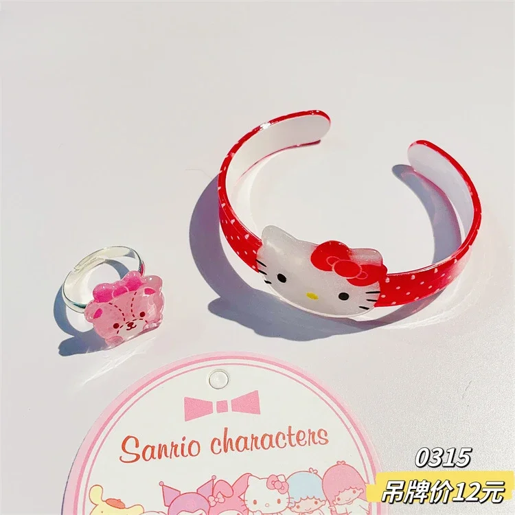 

Kawaii Sanrio Cartoon Bracelet and Ring Cinnamoroll Hello Kitty My Melody Accessories Anime Jewelry Women Bangle thing for Kids