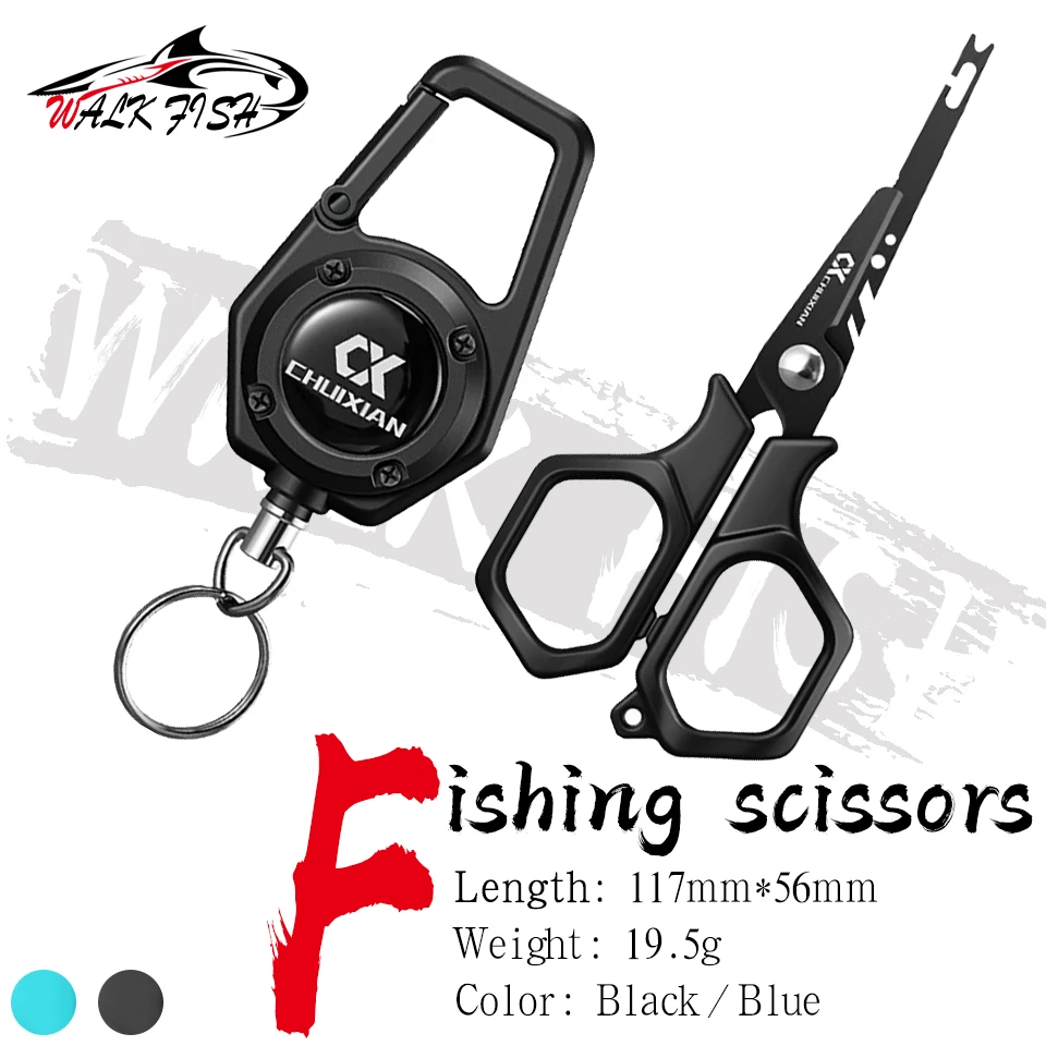 WALK FISH Portable Titanium Plated Fishing Scissors for Hanging Strings PE Line Fishing Line Stainless Steel Lure Scissors