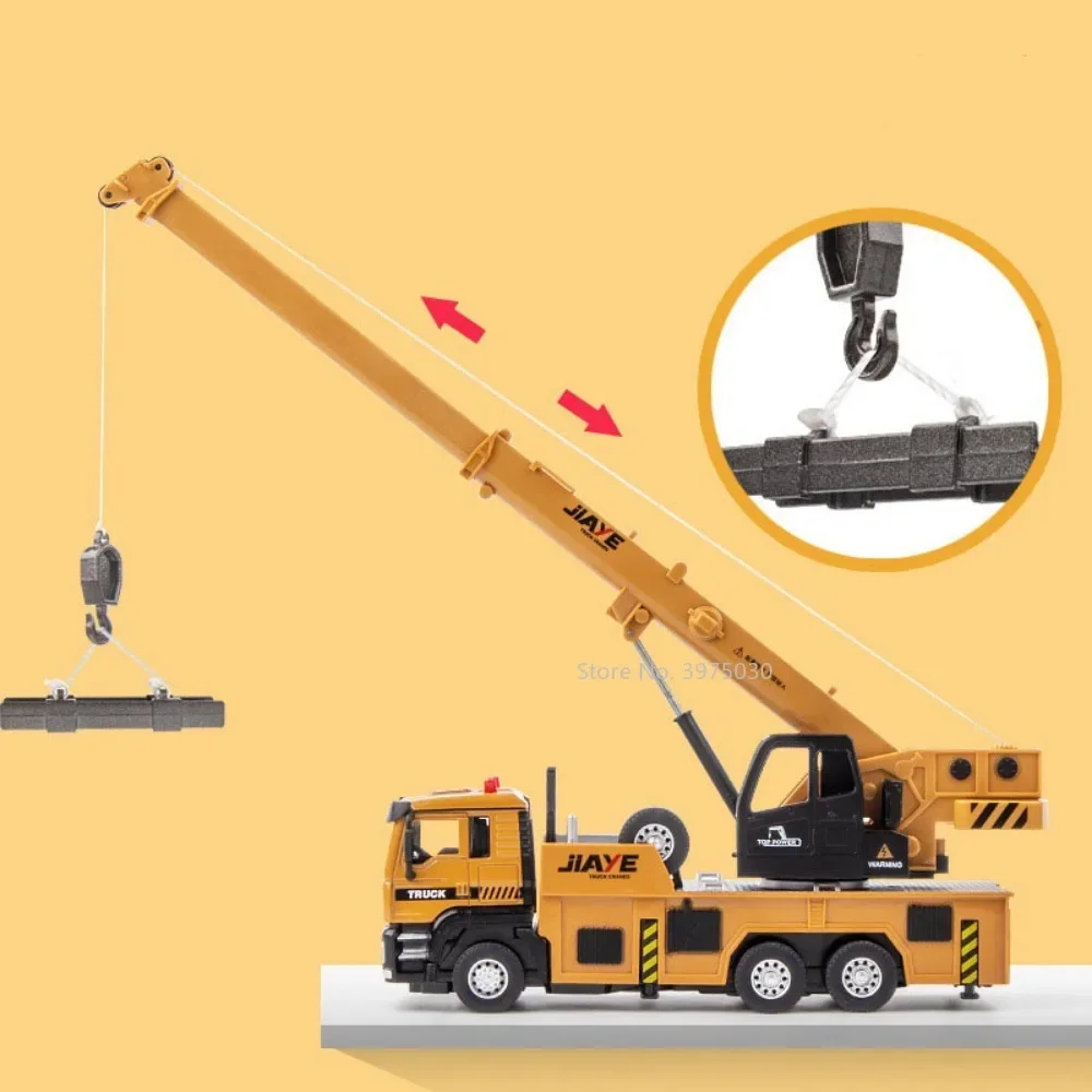 1:50 Scale Crane Truck Cars Model Toy Alloy Engineering Vehicle Pull Back Mixer Trucks Sound Light Excavator Toys for Boys Gifts