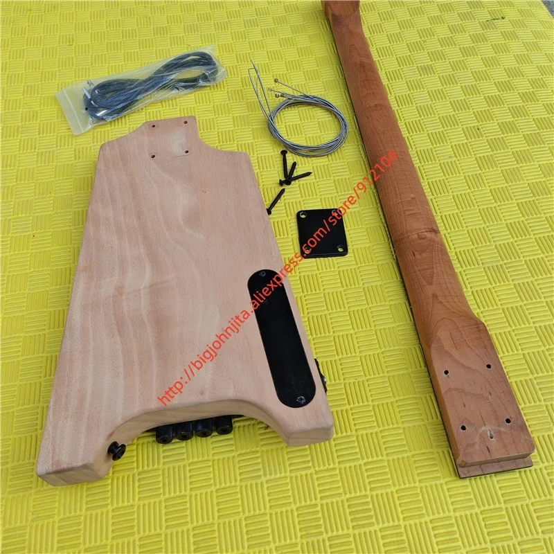 left-Handed 4 Strings Headless Electric Bass Guitar, No Paint Mahogany Body Roasted Maple Neck Brass Nut  BJ789 790 view 4