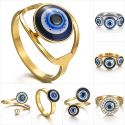 1 pz retrò anelli malocchio per le donne in acciaio inossidabile Color oro anello di barretta Vintage gotico femminile estetico gioielli anelli donna