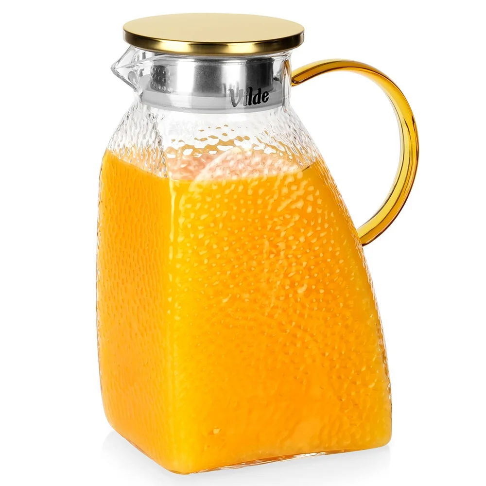 Glazen kan met deksel, smal model, geschikt voor de koelkast, 1,8 liter. Slanke kan voor water, sap, limonade, thee en koude dranken. Glazen container met deksel voor de koelkast. Praktische kan voor