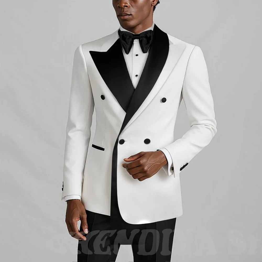 

Красивые мужские костюмы из двух предметов, белые и черные двубортные деловые наряды, облегающие свадебные комплекты для жениха, джентльмена, выпускного вечера