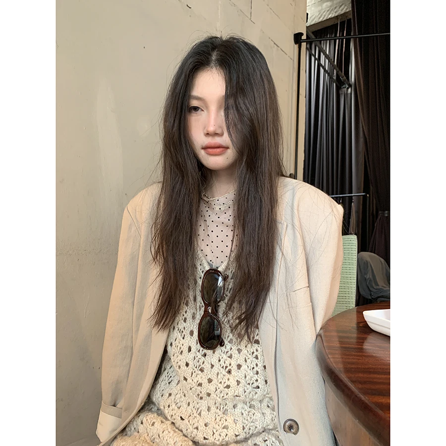 

Hellooo Eat Spring 2024, льняной костюм из раннего хлопка, женская свободная верхняя одежда из длинных лацканов с лацканами абрикосового цвета