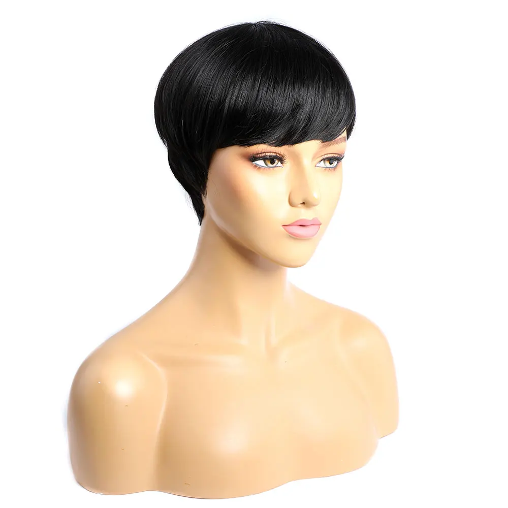 Short Human Hair Wigs with Bangs Natural Black Short Wig Pixie Cut Wigs Human Hair Machine Made  Cosplay Duby wigs for Women image 4