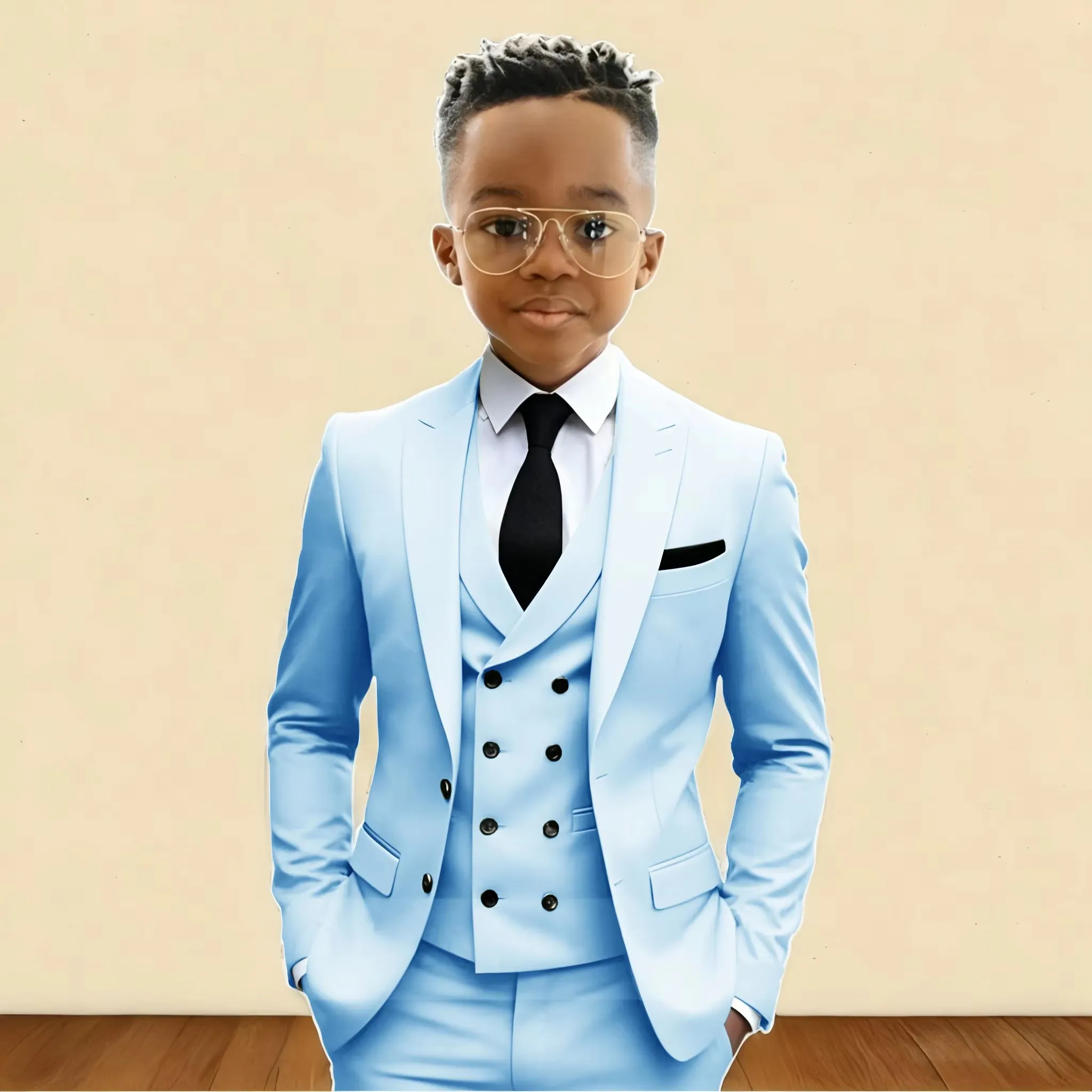 3PC Kids Tuxedo Suit Set Fashion Style for Boys - Wedding Flower Boy Outfit with Jacket Pants Vest Set for Piano Performance