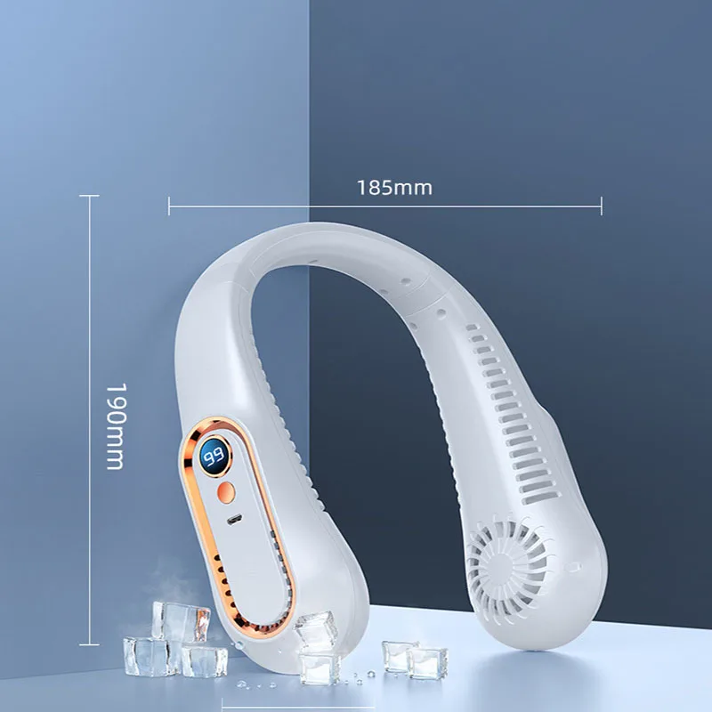 LED Display Portable Neck Fan Hanging Air Cooler Electric Fans Bladeless Rechargeable Ventilador Cooling Fans Neckband Outdoor