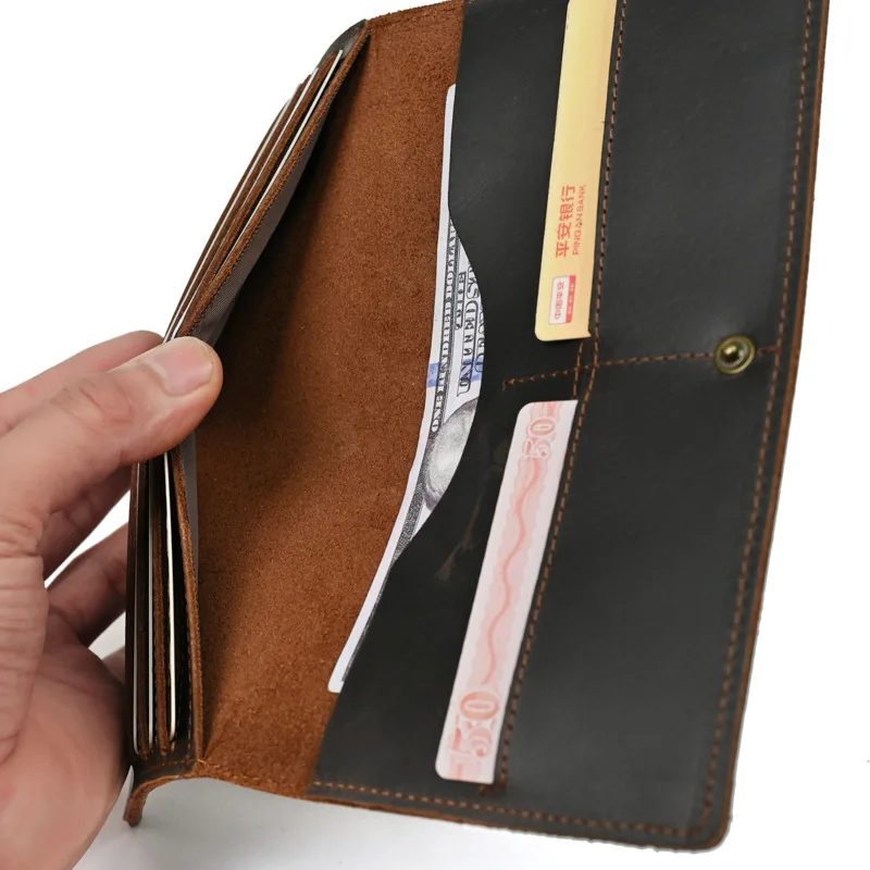 

﻿ New Fashion Luxury Long Wallet For Men Real Leather Male Card Bag Handled Wallets Collge Student Purse cartera hombre