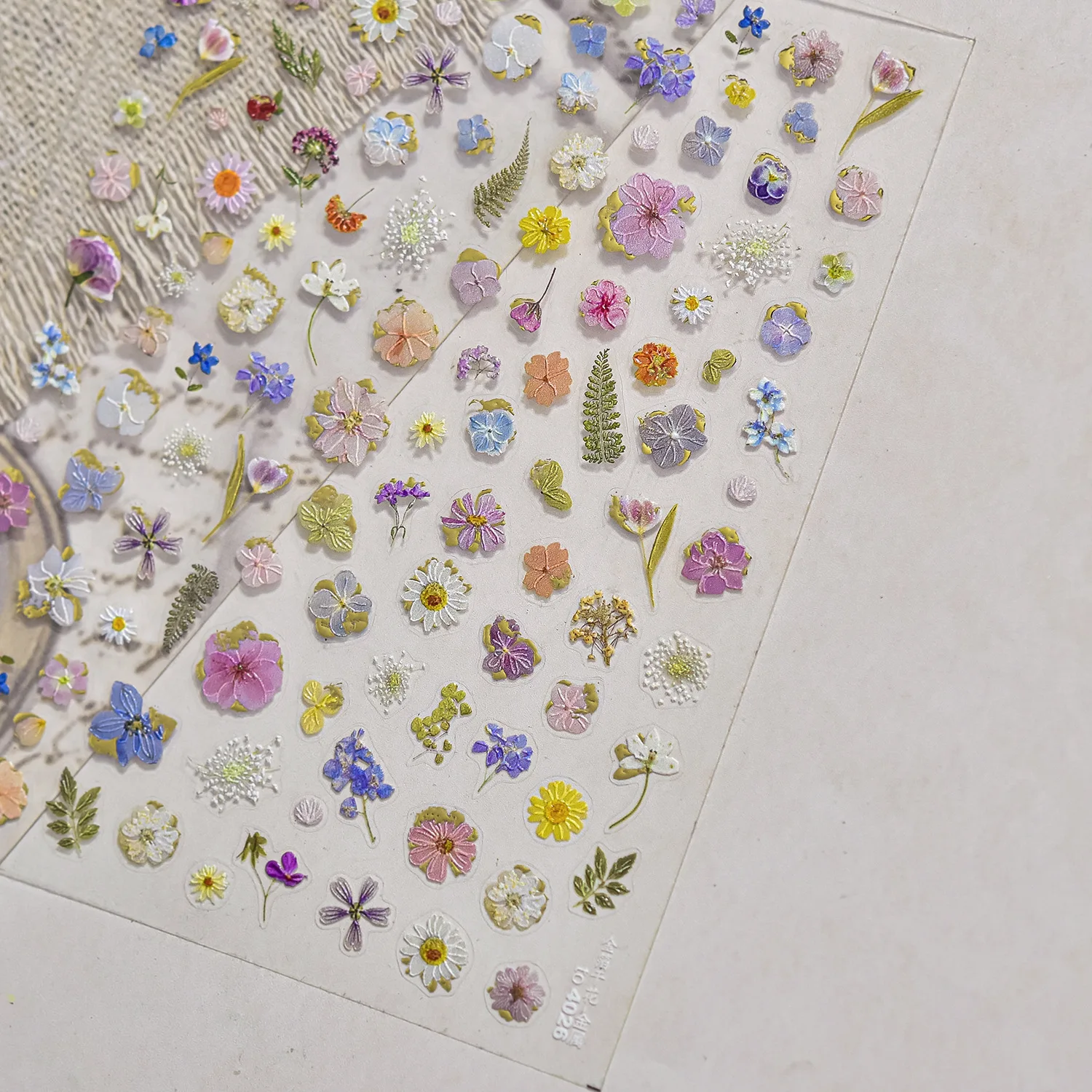 1Pc 5D Embossed Colorful Dried Flower Petal Nail Sticker Peach Blossom Self Adhesive Decals Spring Floral Manicure Sliders