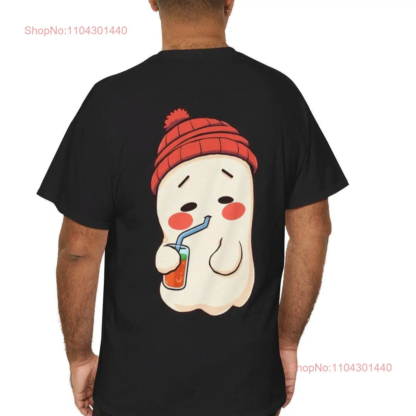 

Симпатичная шапочка-призрак, футболка Juice Lover, дизайн спереди и сзади, Хэллоуин, двусторонняя кавайная футболка с длинными или короткими рукавами