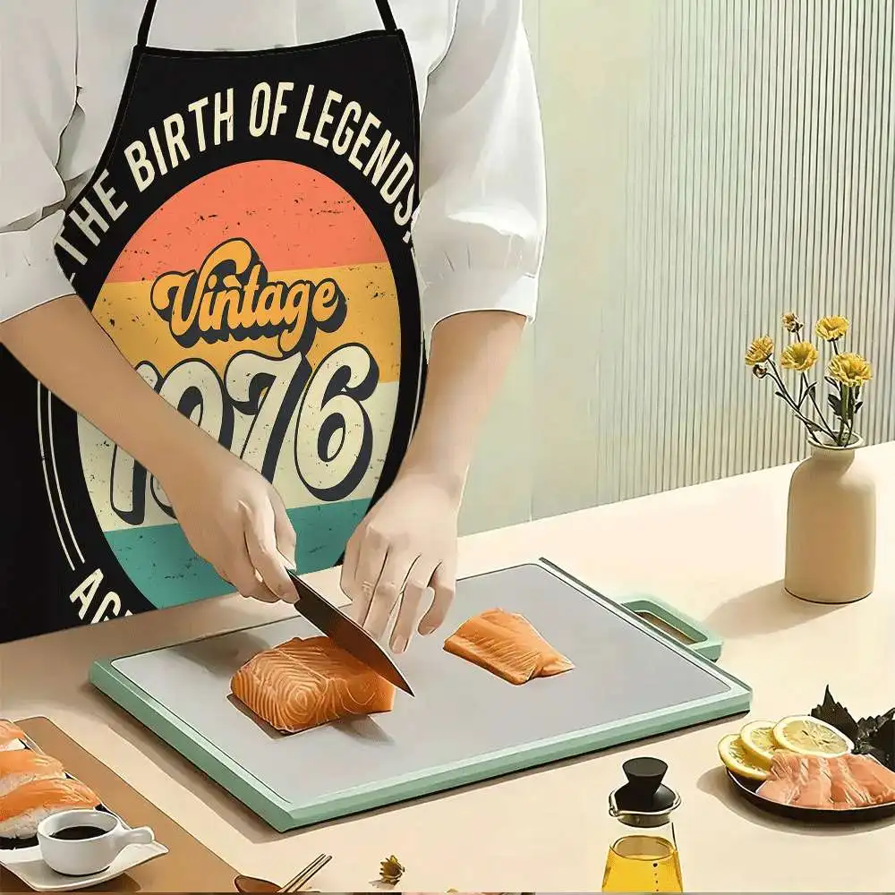 Vintage 1976 Birth of Legends Print Apron Waterproof Kitchen Cooking Bib for Men Women Household Grilling Cover
