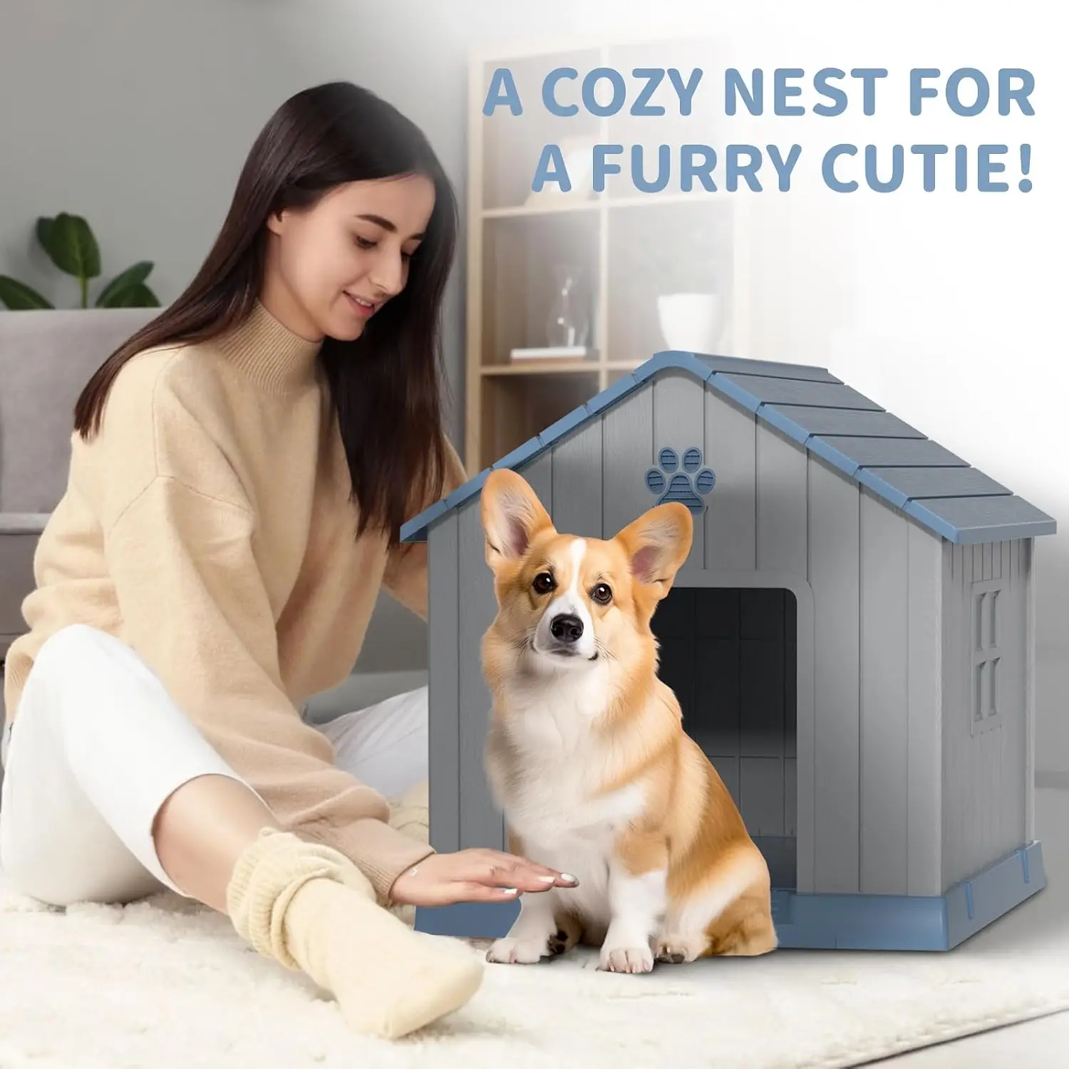 38 Inch Dog House Indoor Outdoor Kennel for Small Medium Large Dogs Weather Water Resistant Air Vents Elevated Floor, Customized