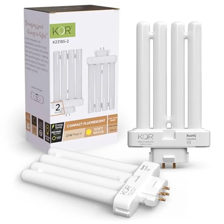 Pack of 2 FML2730K Light Bulbs 27 Watt 4 Pin FML Lamp Replacement Bulb CFL 27W Plugin GX10Q4 Base