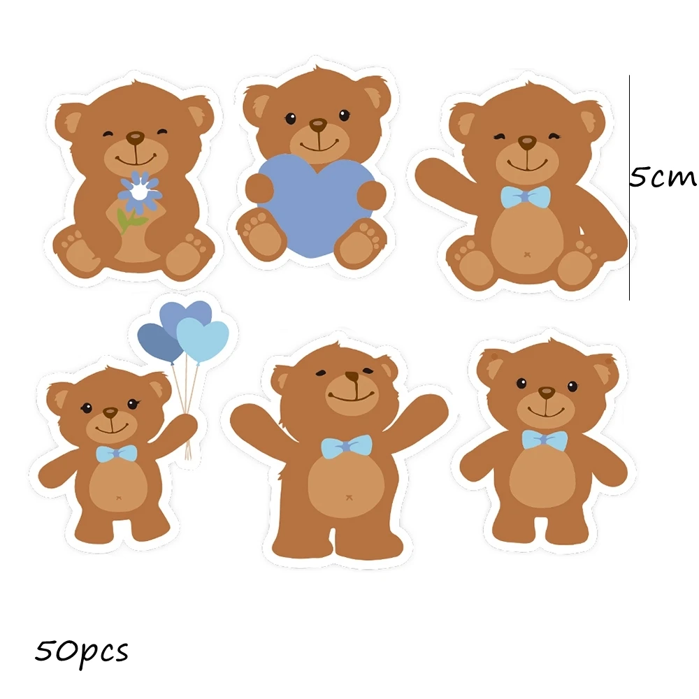 Cartoon Bear Paper Cupcake Toppers Hanging Labels for Kids Bear Happy Birthday Party Cake Decoration DIY Gifts Wrapping Supplies