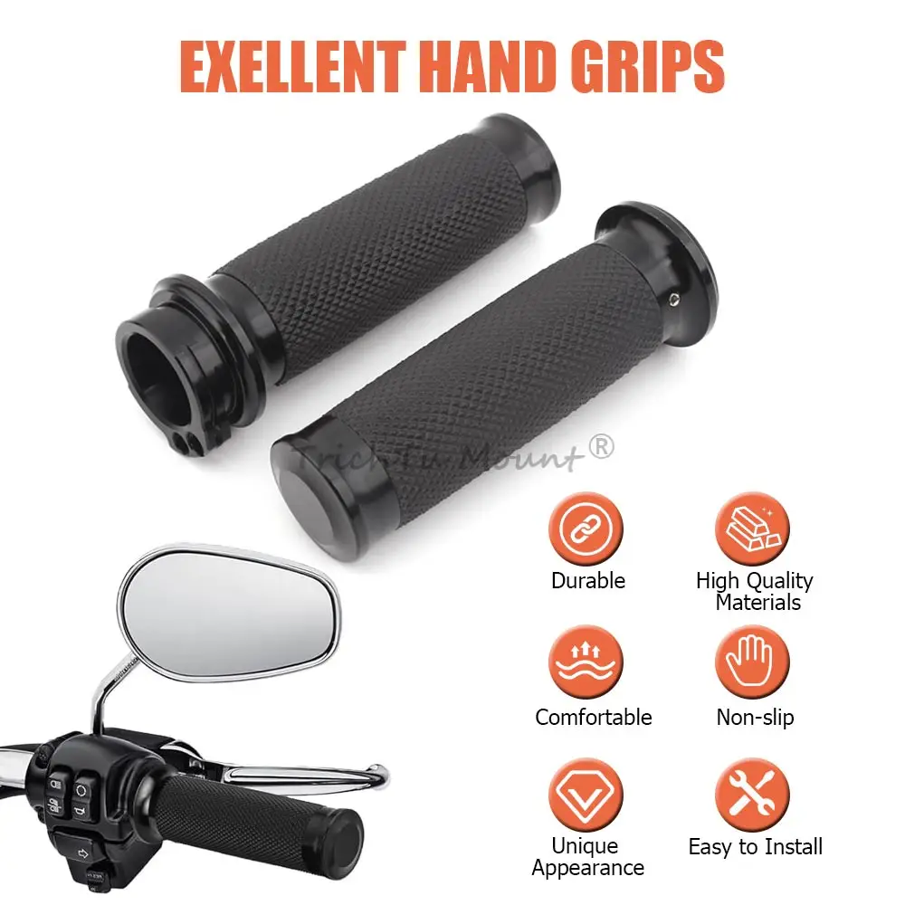 Motorcycle Accessories 1 Pair 1" 25MM Handlebar Grips Chrome Black For Harley Davidson All models 1970-Up Honda Yamaha Suzuki