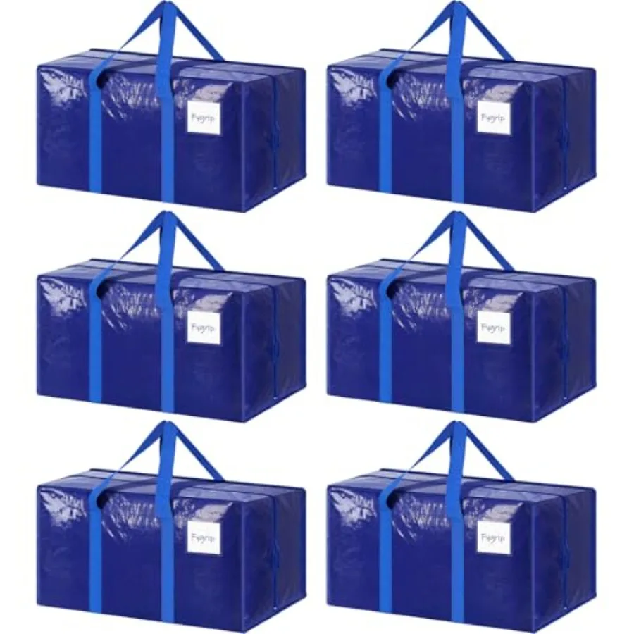

6 Pack Extra Heavy Duty Large Moving Bags with Strong Zipper Comfortable Handles Sturdy Durable Clothes Storage Bags Totes Bins