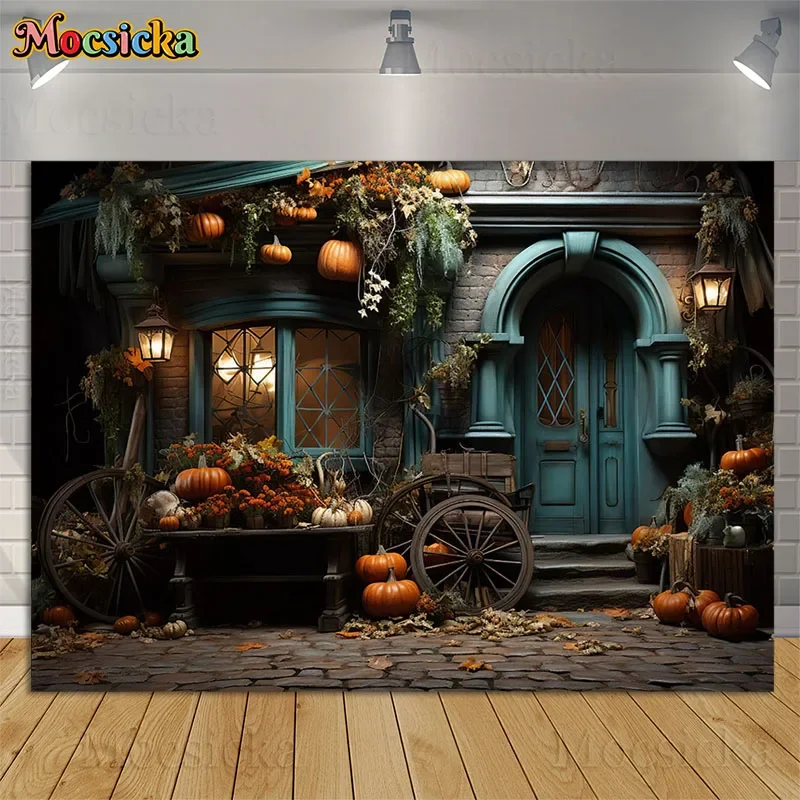

Autumn Pumpkin Porch Photography Backdrop Kids Birthday Family Portrait Photocall Fall Harvest Background Stone Road Decor Props