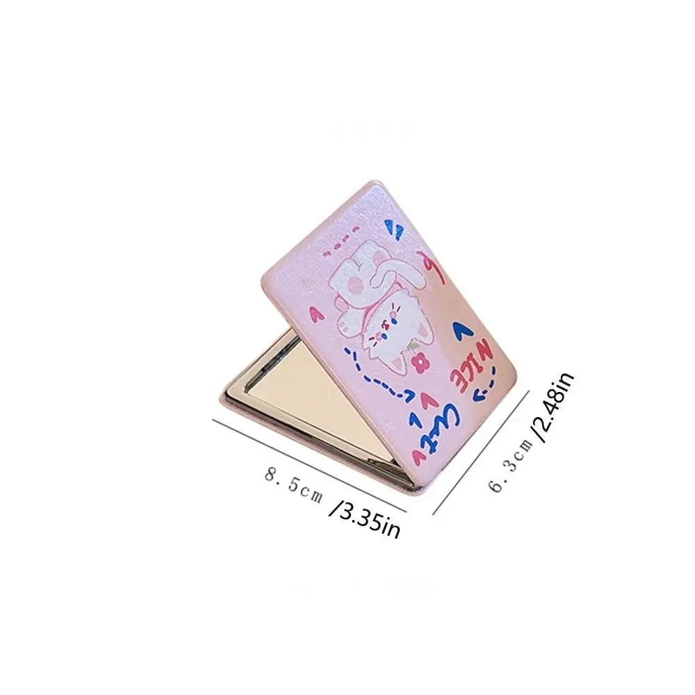 Portable PU Folding Makeup Mirror Foldable High Definition Foldable Cosmetic Mirror Elegant Cat Rectangle Pocket Mirror Women