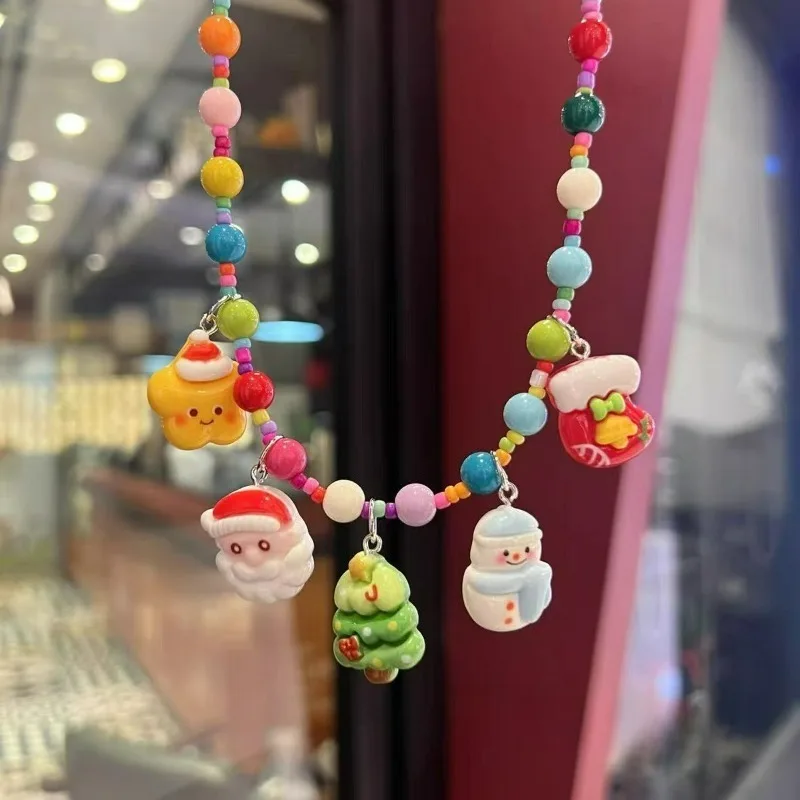 2/12Pcs Resin Christmas Hair Rope Ponytail Holder New Year Festive Xmas Hair Ties for Children Cartoon Elastic Hair Accessories