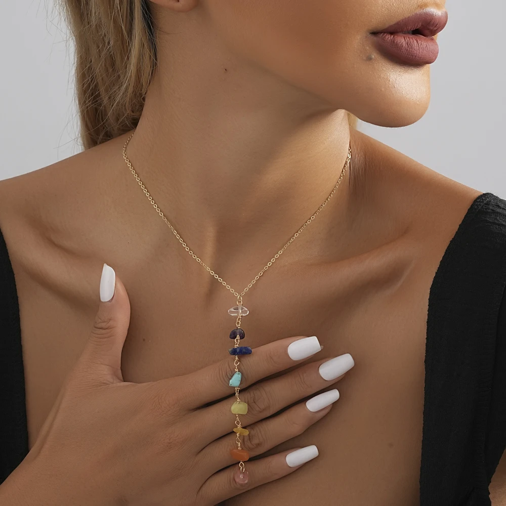 Colorful Irregular Natural Stone Pendant Necklace For Women Simple Versatile Ladies Banquet Party Necklace 2023 Fashion Jewelry