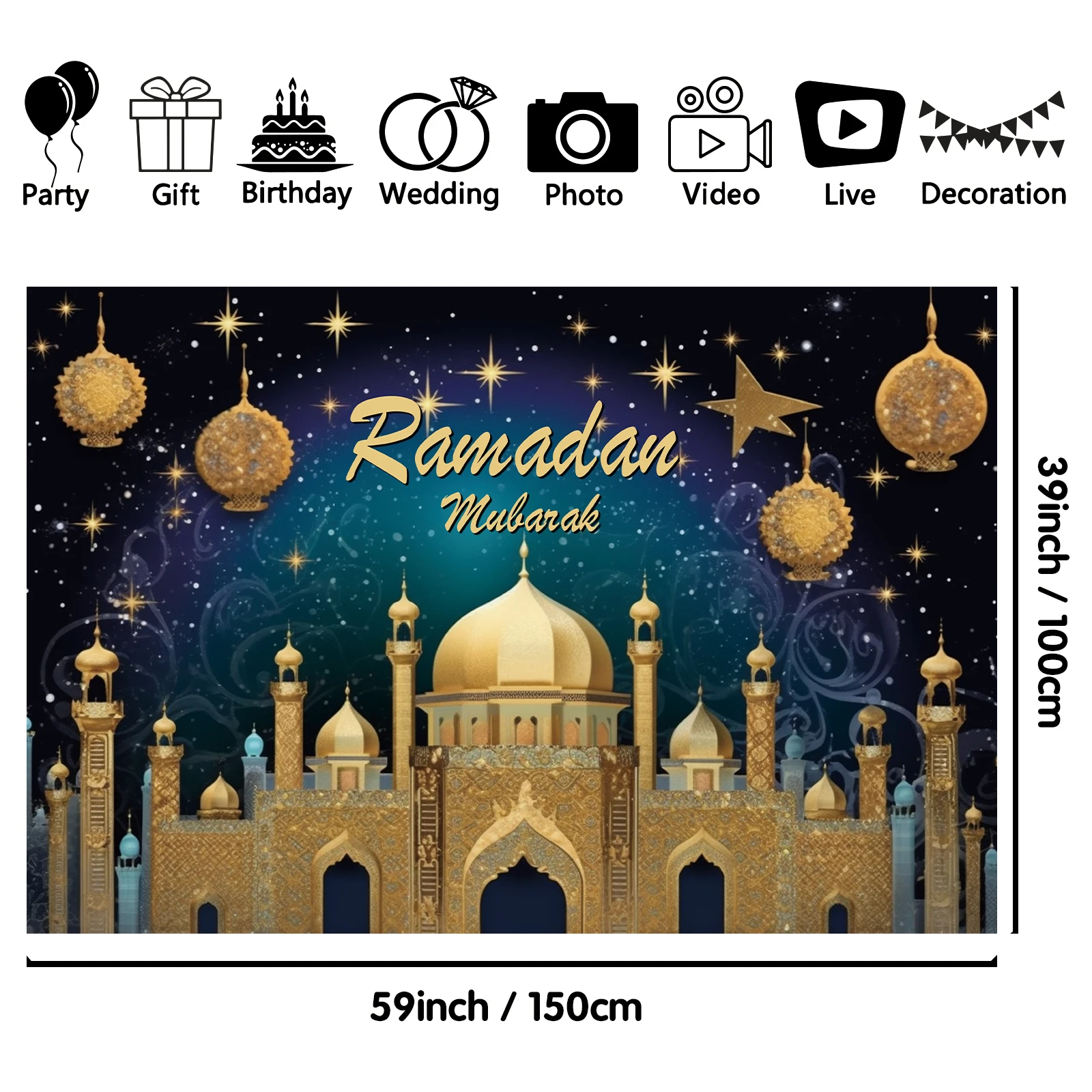 1PCS 100x150cm Ramadan(2) Theme Backdrop,Photography Background,Used To Gifts,Activities Or Other Party Decoration