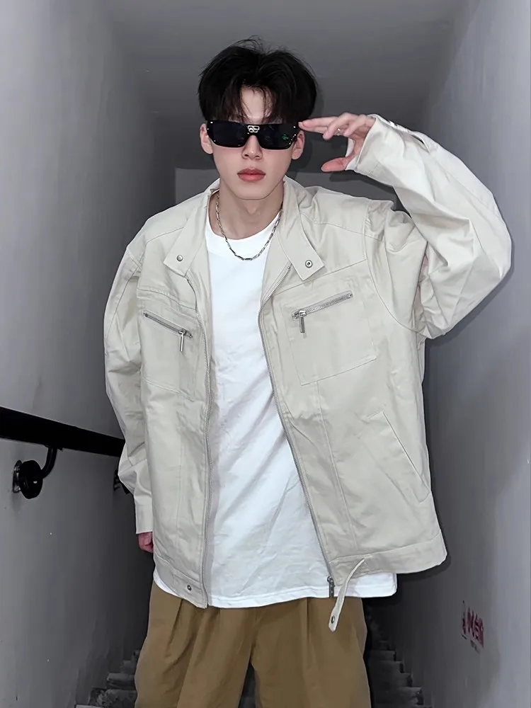 Men 2025 Autumn New High-End Stylish American Style Tooling Denim Jackets Male Long Sleeve Handsome Multi Zipper Decoration Tops