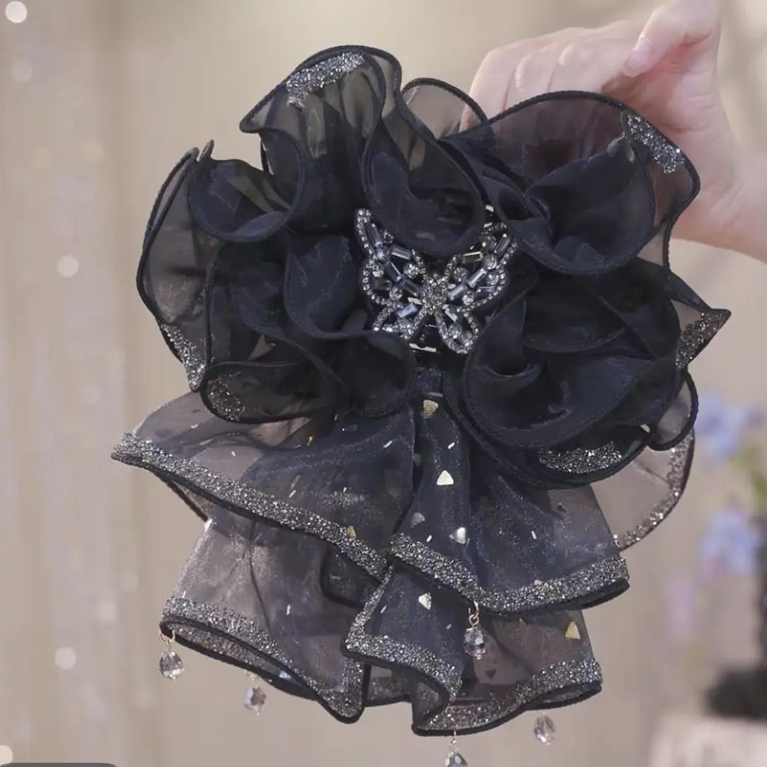 Butterfly Shark Flower Sparkling Tassel Hair Accessory for Women, Light Luxury, High-end, Elegant, Handmade Rhinestone